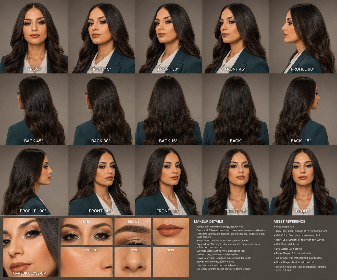 AI editorial makeup blueprint of Ghazaleh Ghasemi, Persian-Canadian bilingual master of ceremonies and motivational speaker in Toronto
