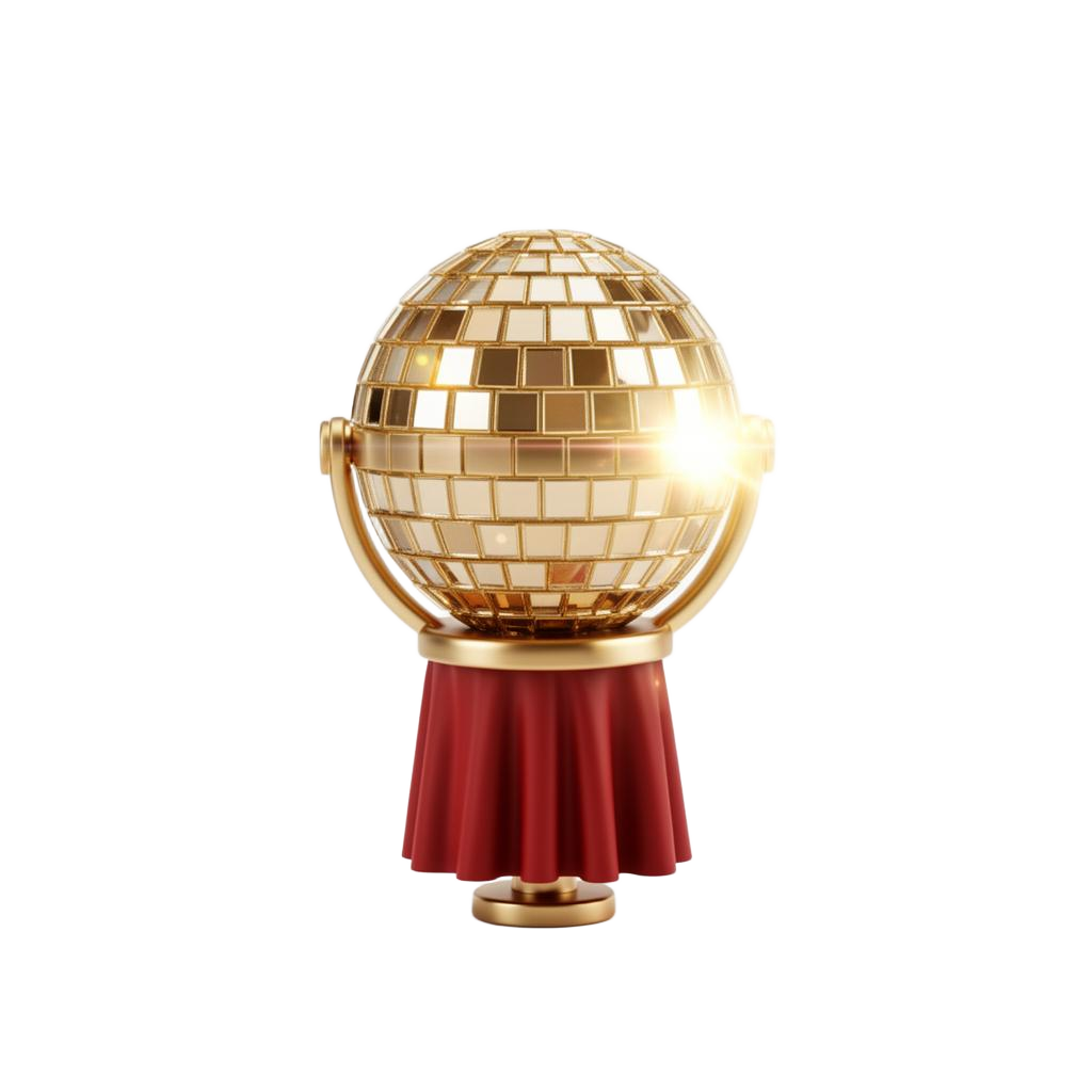 3D clip art ribbon and stage star, representing the five signature services of Ghazaleh Ghasemi — master of ceremonies, motivational speaking, event production, spoken word, and panel moderation in Toronto